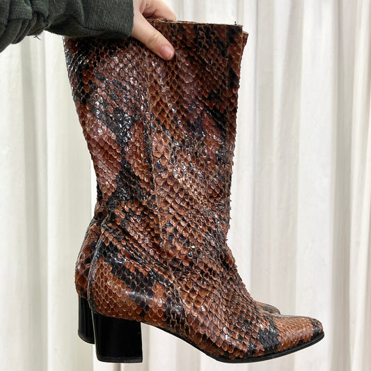 piero zamagni 90s brown python leather heel boots