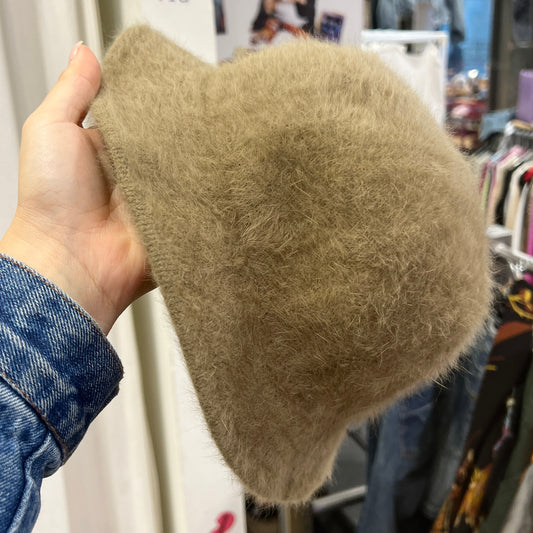 handmade tan fuzzy bucket hat