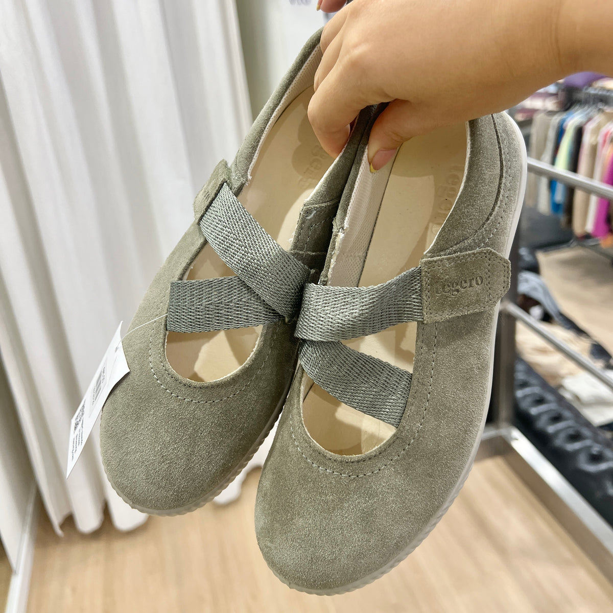 legero grey suede sporty mary jane flats
