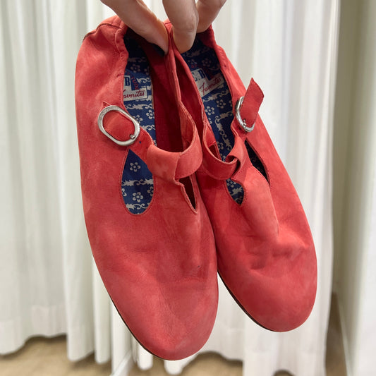 benetton 00s coral red suede mary jane flats