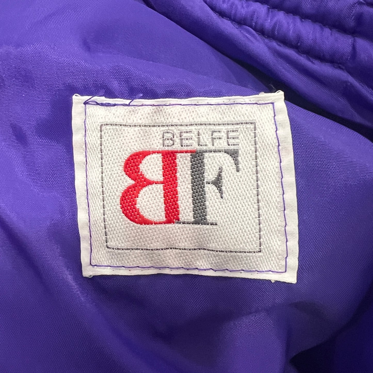 belfe 90s purple puffer jacket with padded shoulders