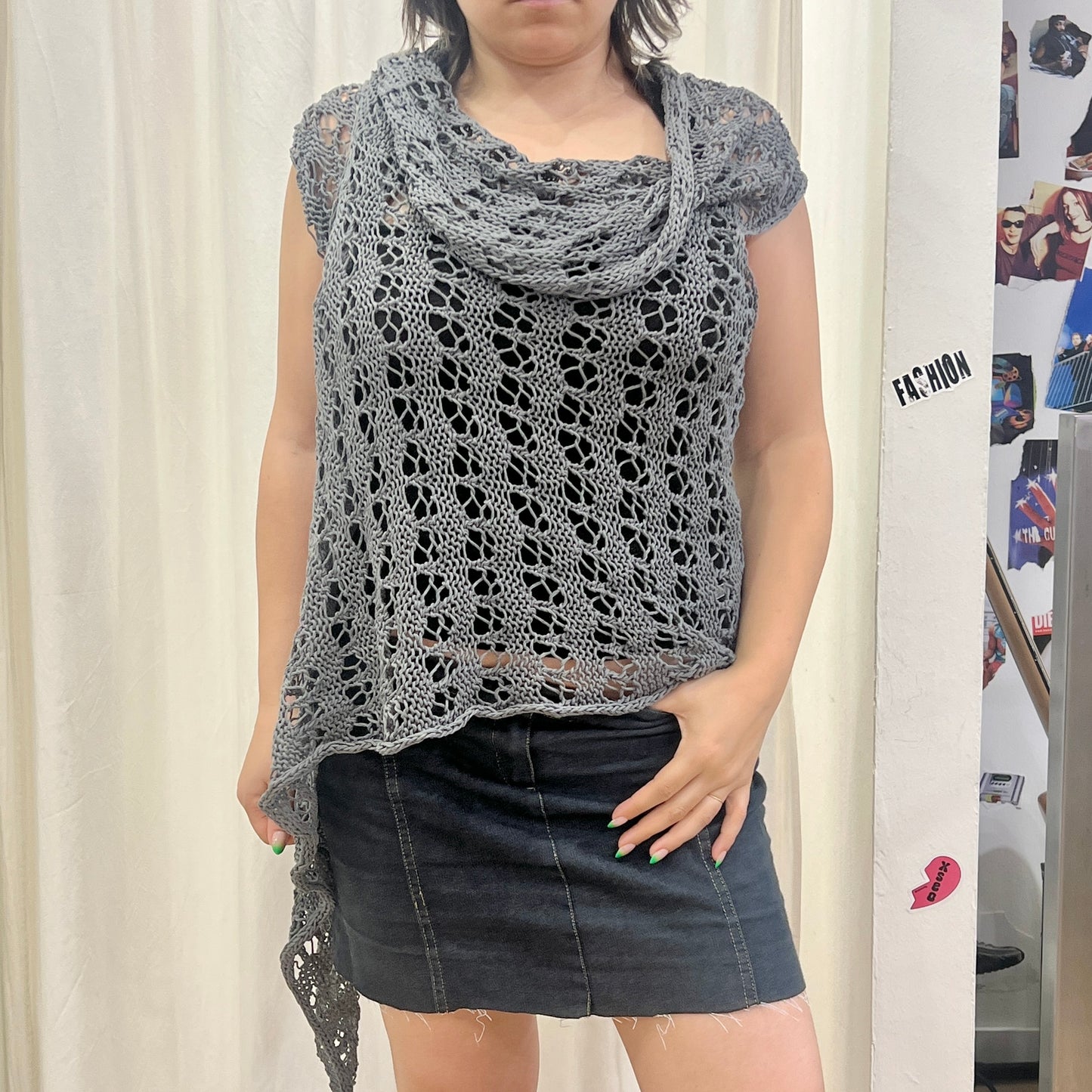 ixos 00s grey knit wrap around scarf cardigan