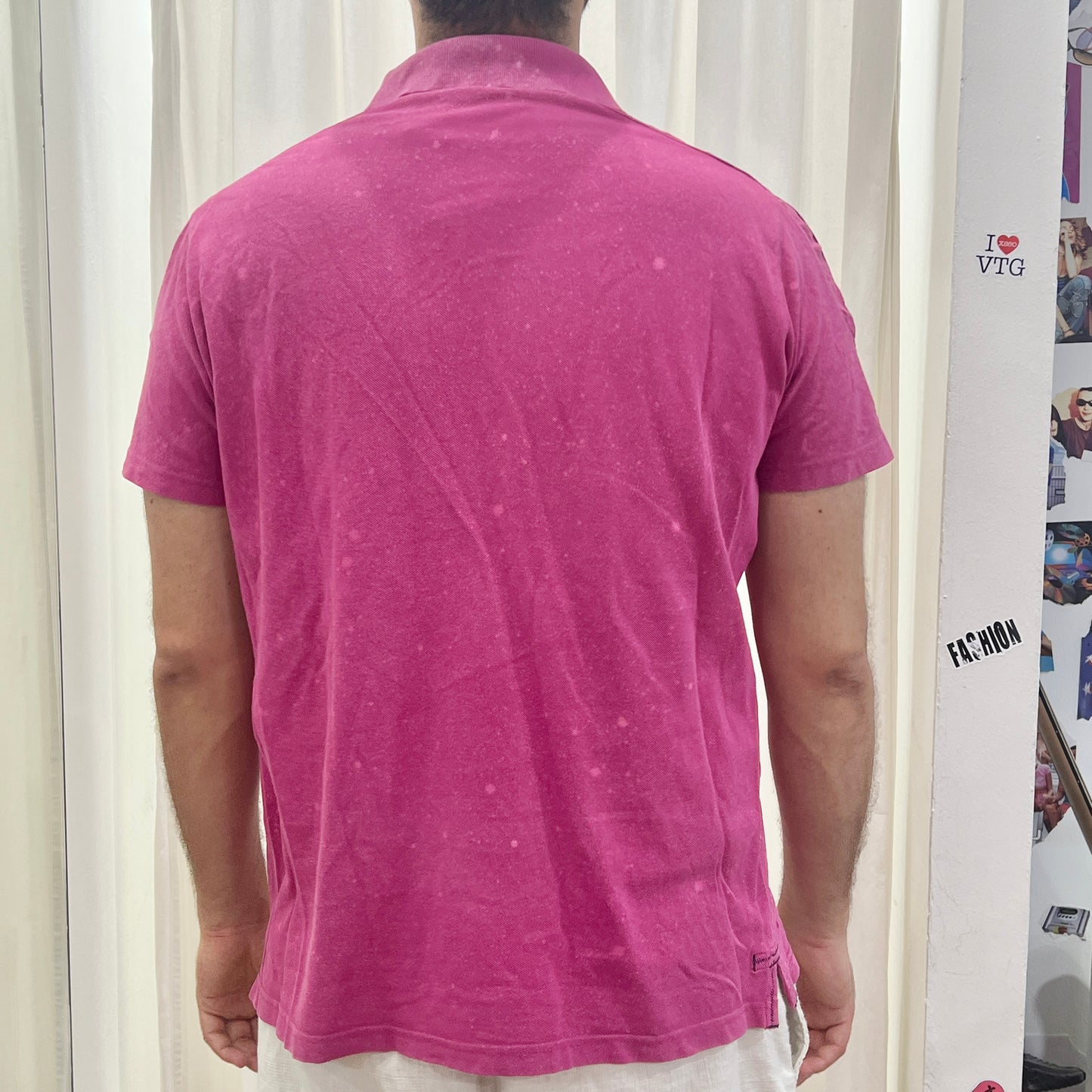 reworked fuchsia pink polo tshirt with under the sea bleach print
