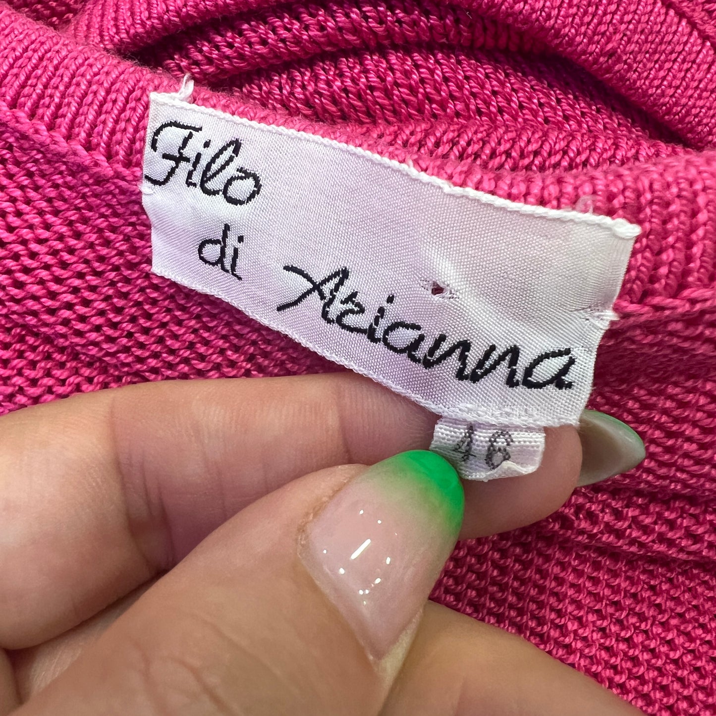 filo di arianna 90s fuchsia short sleeve knit sweater with girl skipping rope embroidery