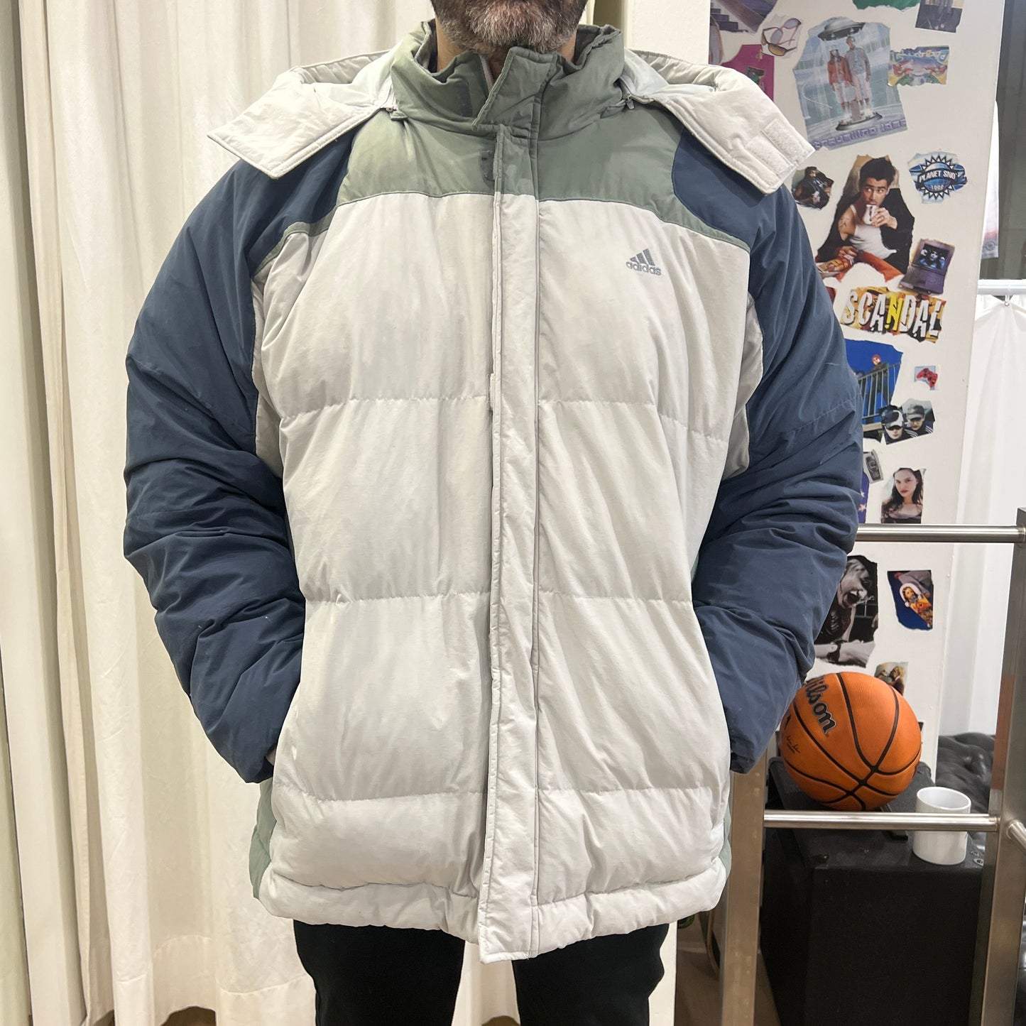 adidas 00s grey colorblock puffer jacket