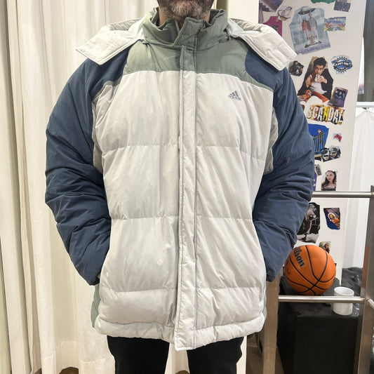 adidas 00s grey colorblock puffer jacket