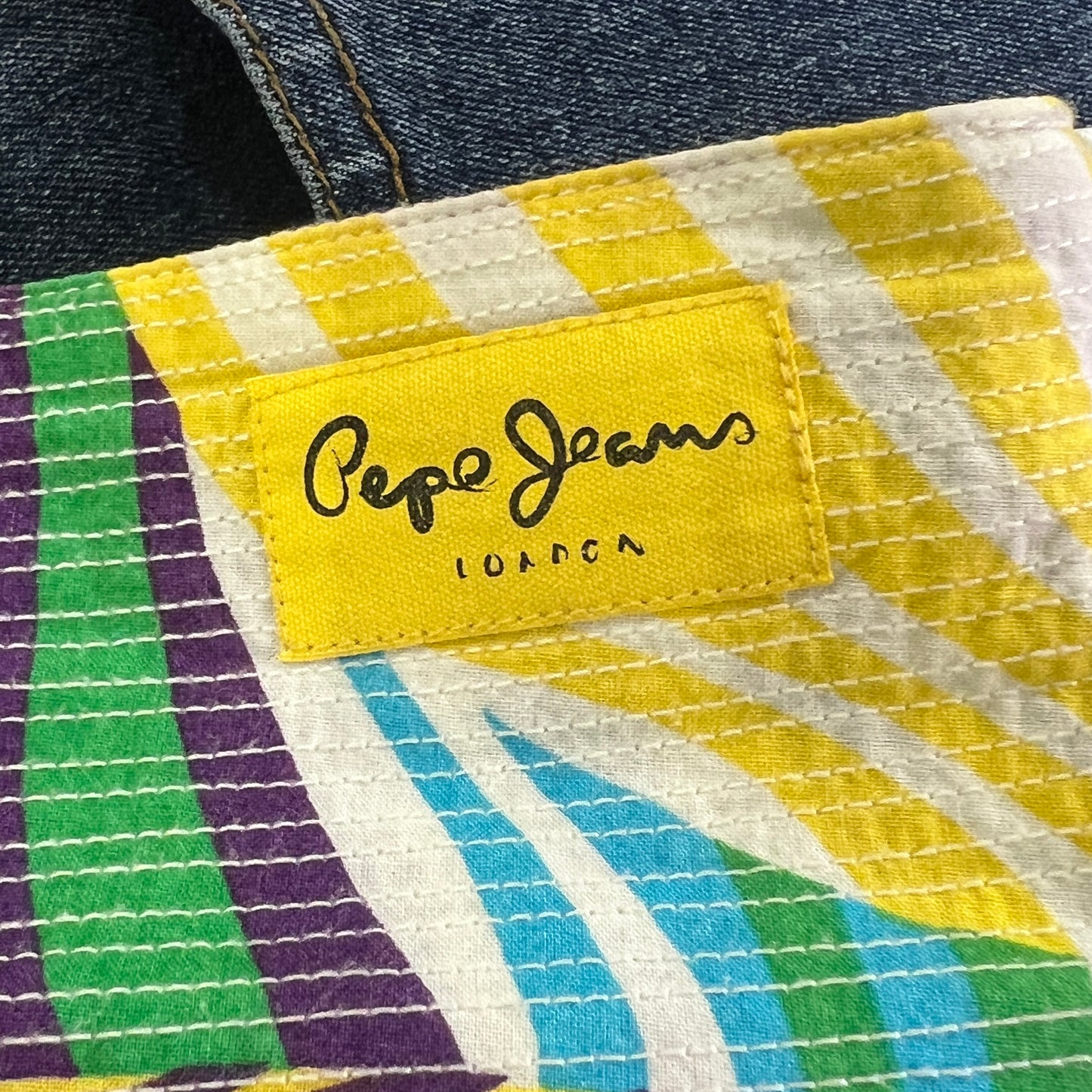 pepe jeans 00s yelow green striped low waist pleated mini skirt