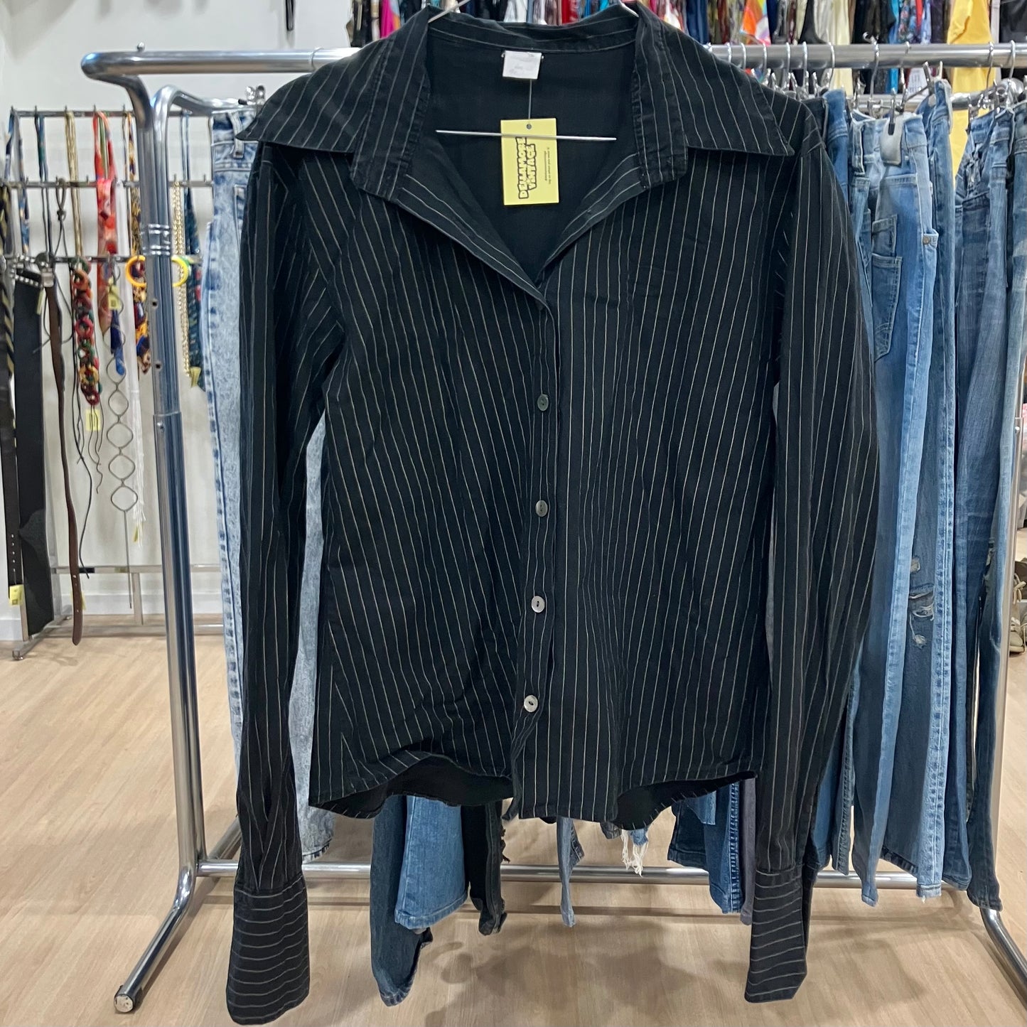 made in italy black silver pinstripe long sleeve shirt
