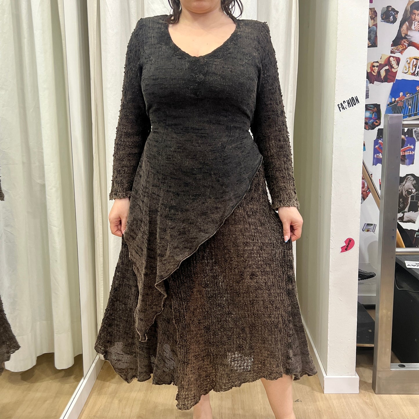 00s brown ren-faire knit layered dress with back tie