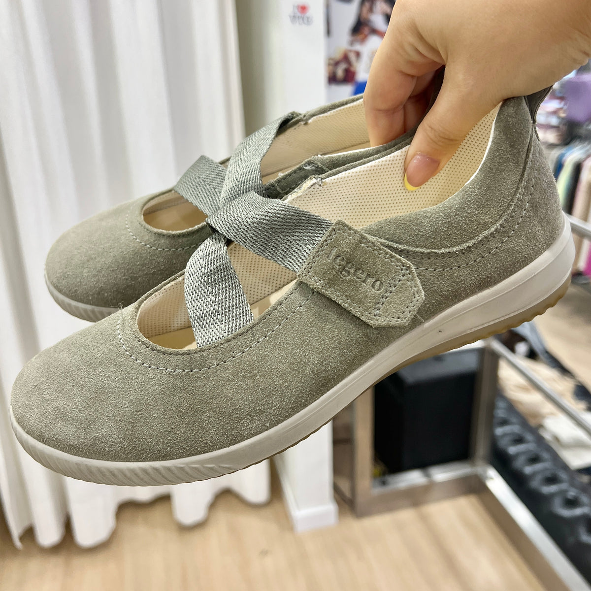 legero grey suede sporty mary jane flats