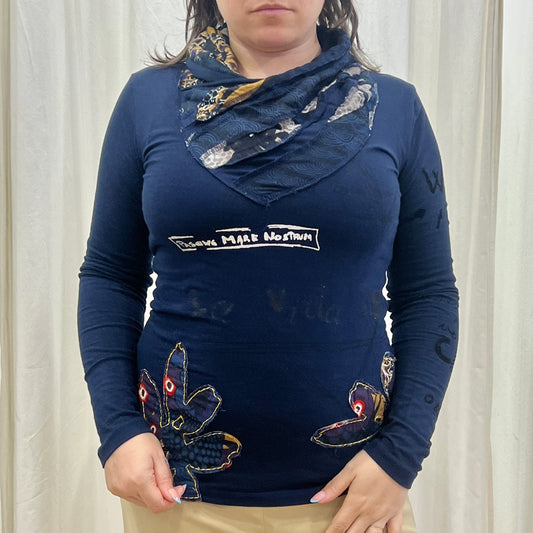 desigual 00s navy blue roll neck long sleeve top