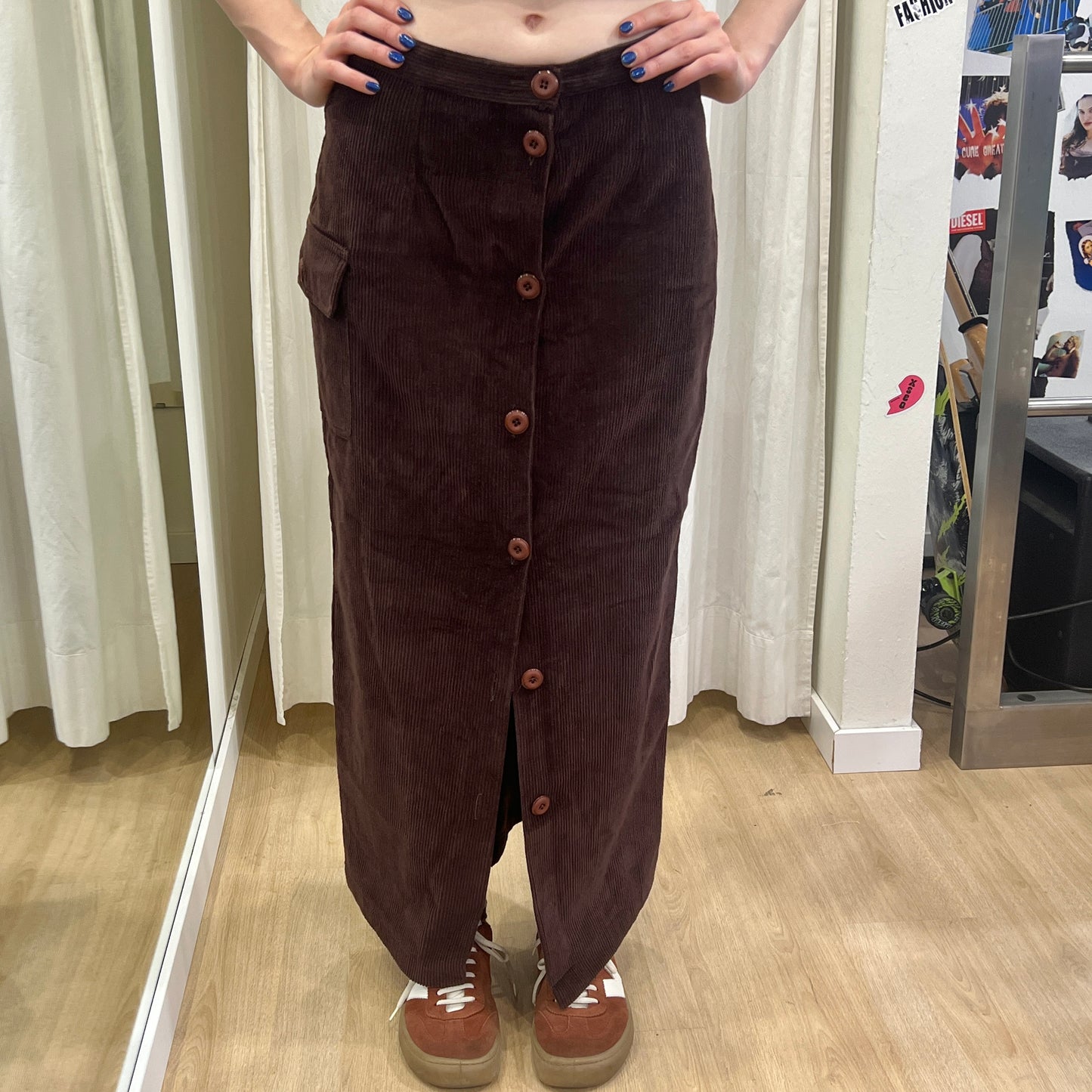 00s brown velvet button up tube maxi skirt