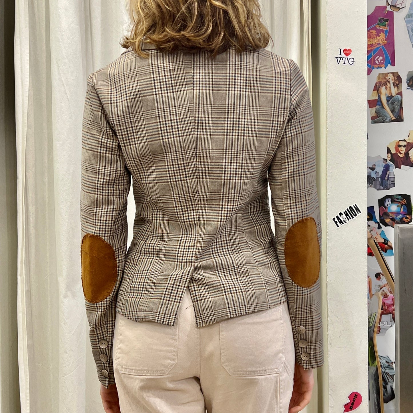 denny rose 00s beige brown plaid blazer