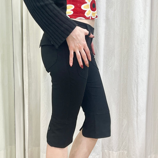 denny rose 00s black capri shorts with rhynestone patch