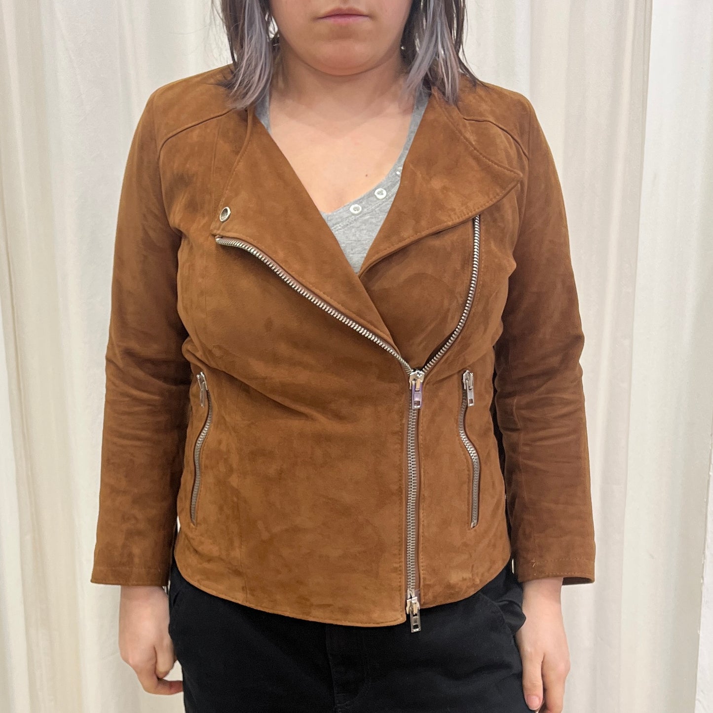 zen '10s light brown suede zip up biker jacket