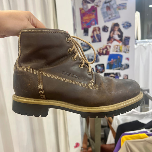 geox brown leather lace up ankle boots