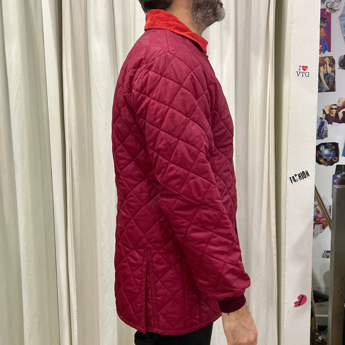 lavenham 00s burgundy red quilted jacket with corduroy collar