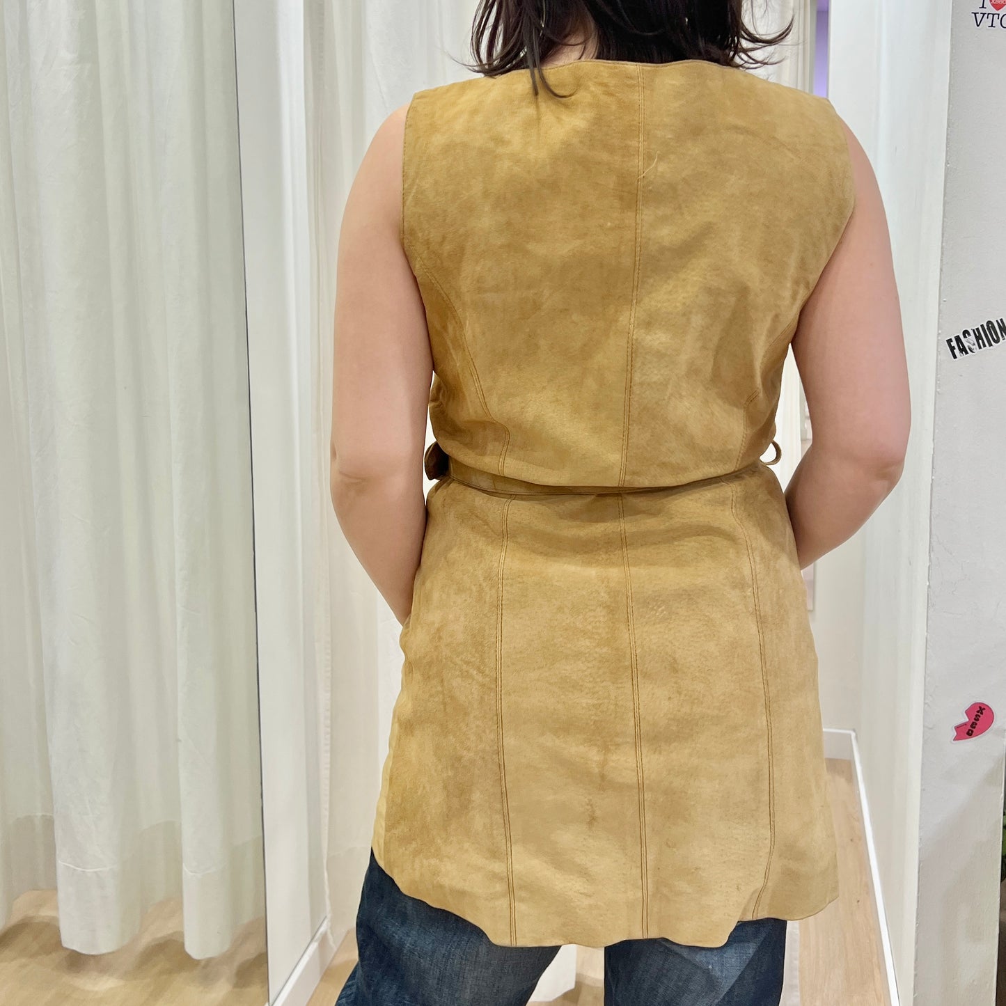 90s tan suede mini sleveless dress with waist belt
