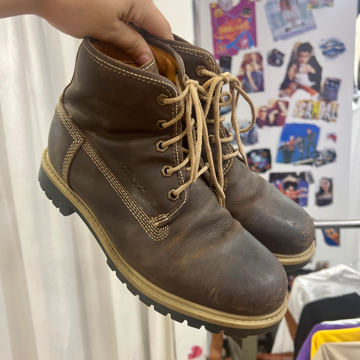 geox brown leather lace up ankle boots