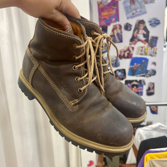 geox brown leather lace up ankle boots