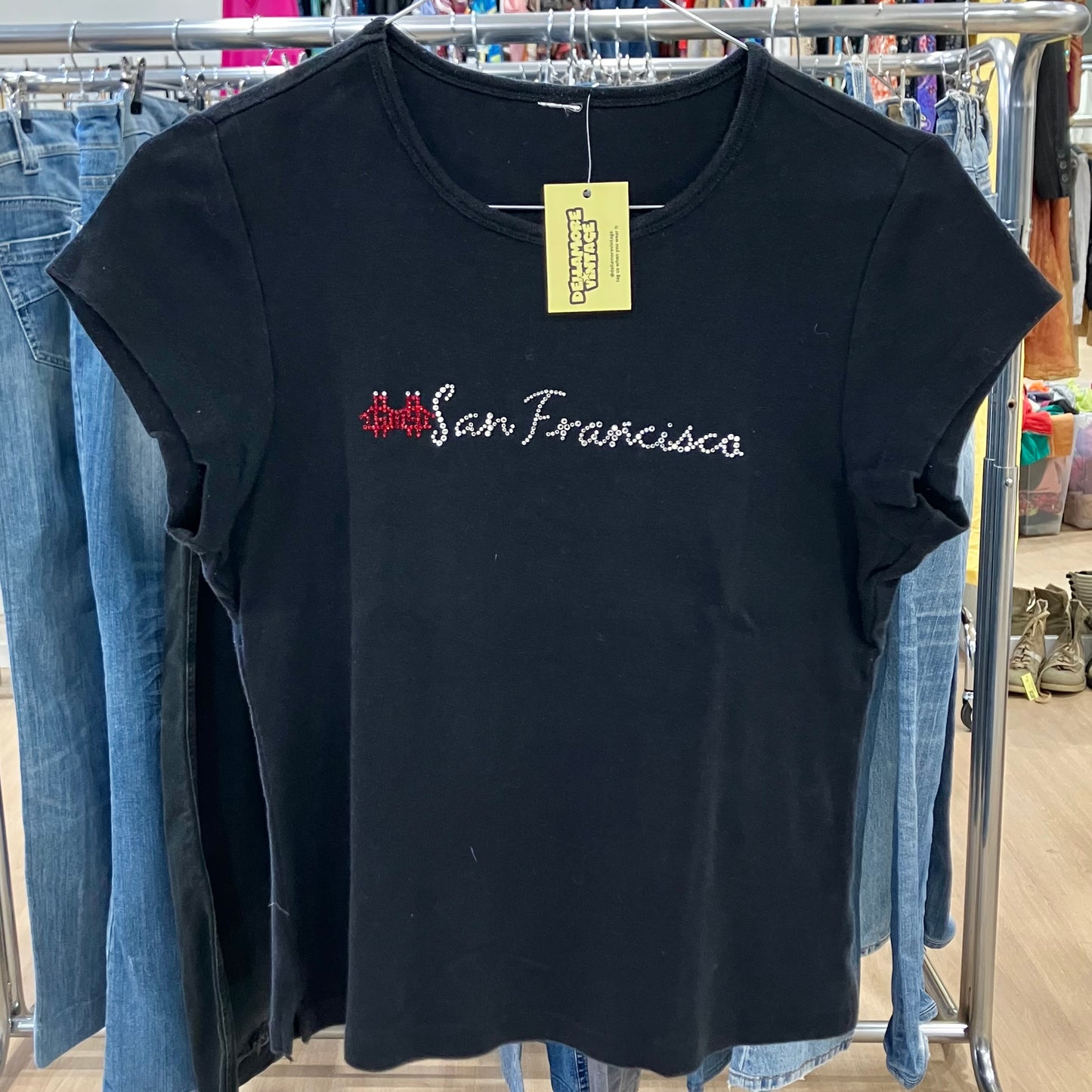 san francisco black tshirt with rhinestone lettering
