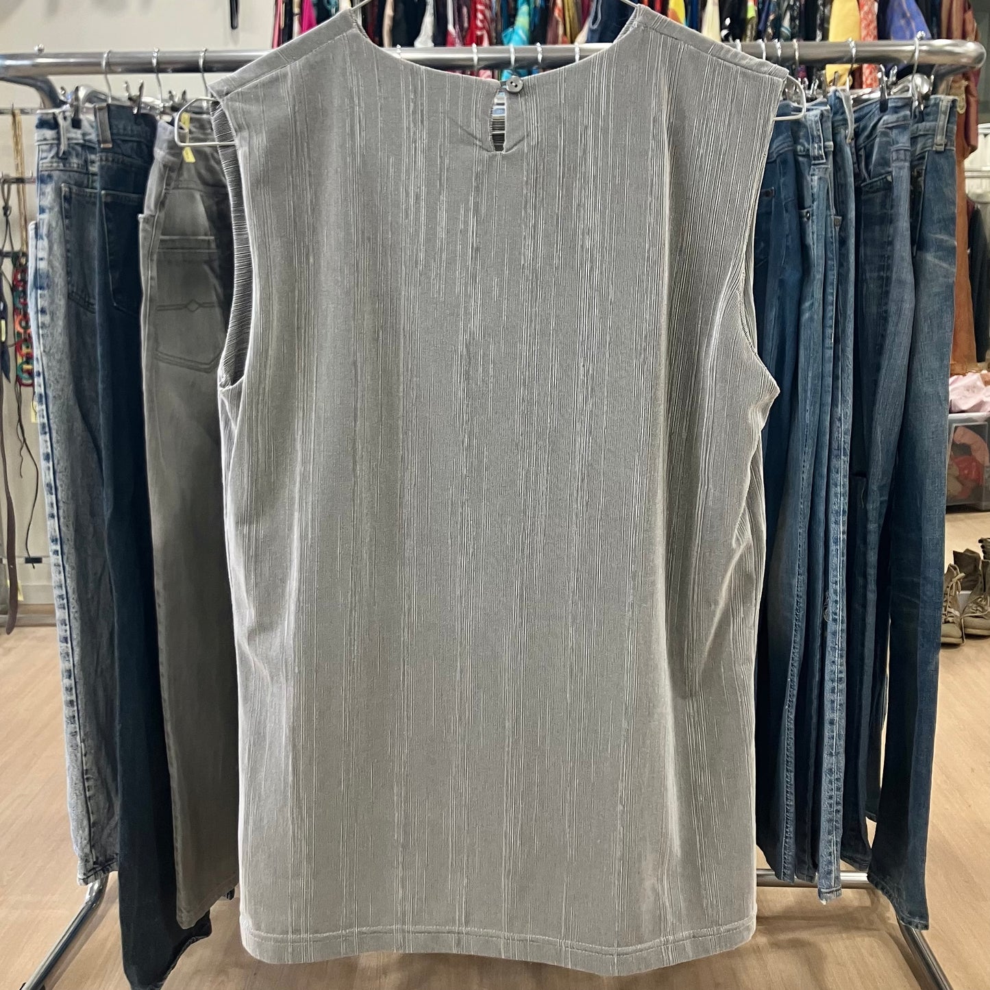 donne&capricci silver ribbed metallic tank top