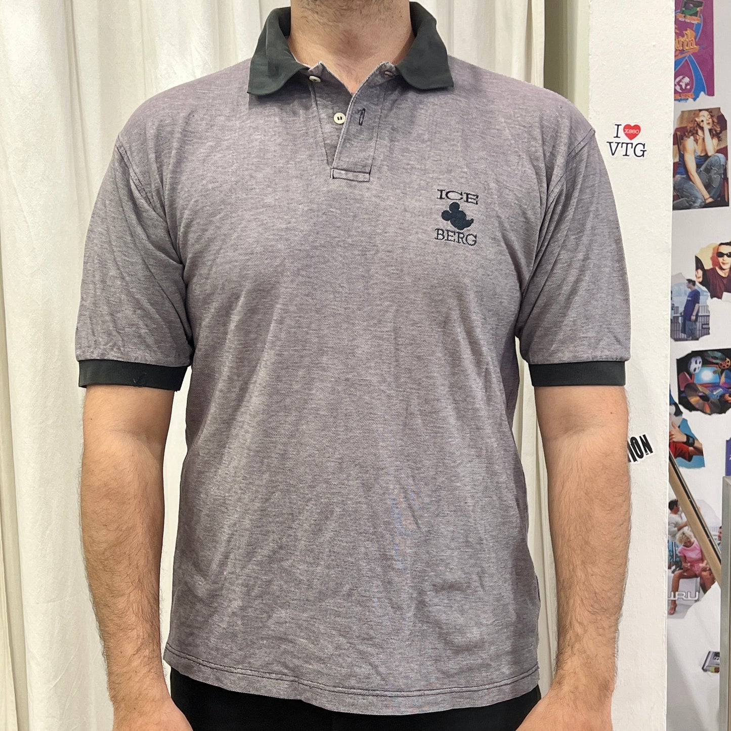 iceberg 90s grey polo tshirt with black trim