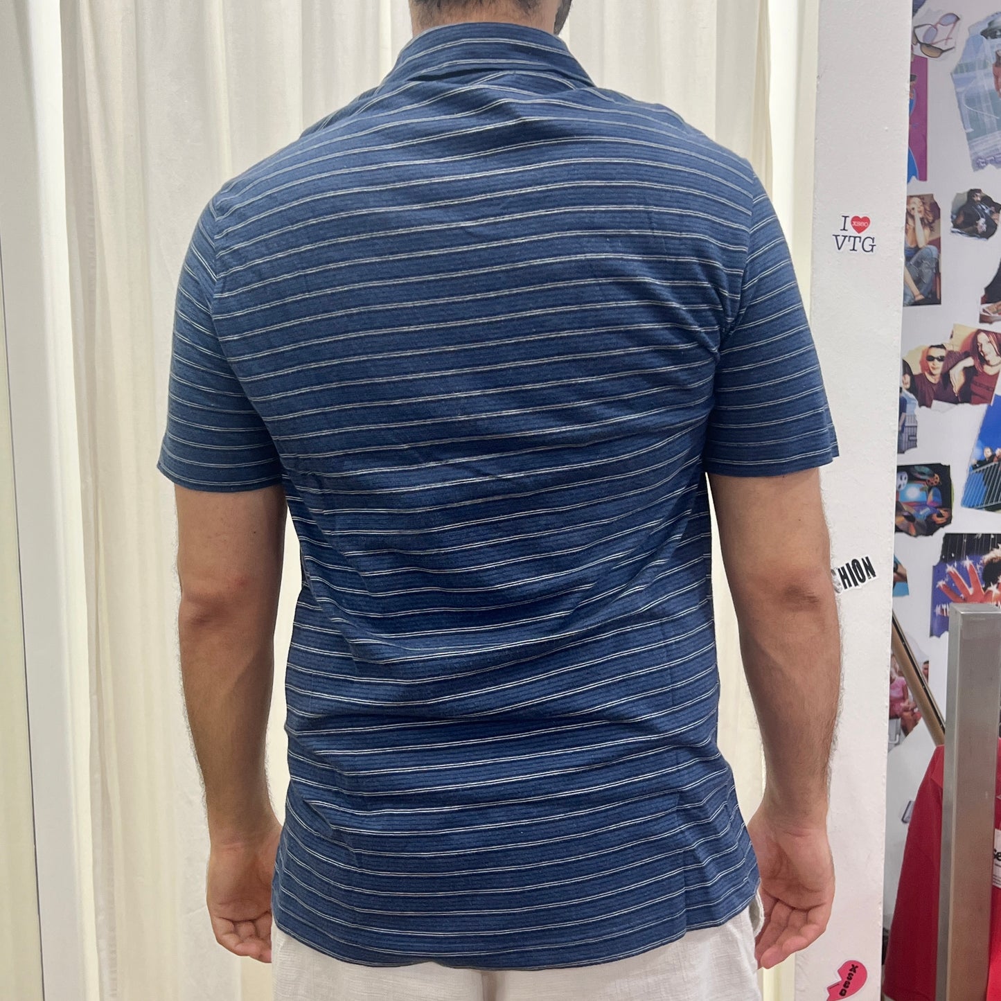sisley navy blue striped tshirt with polo collar