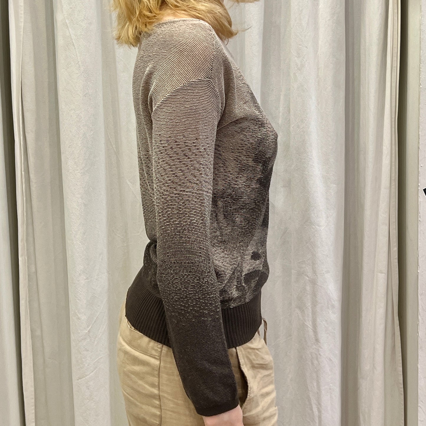 liu jo 00s brown light knit blouse with portrait