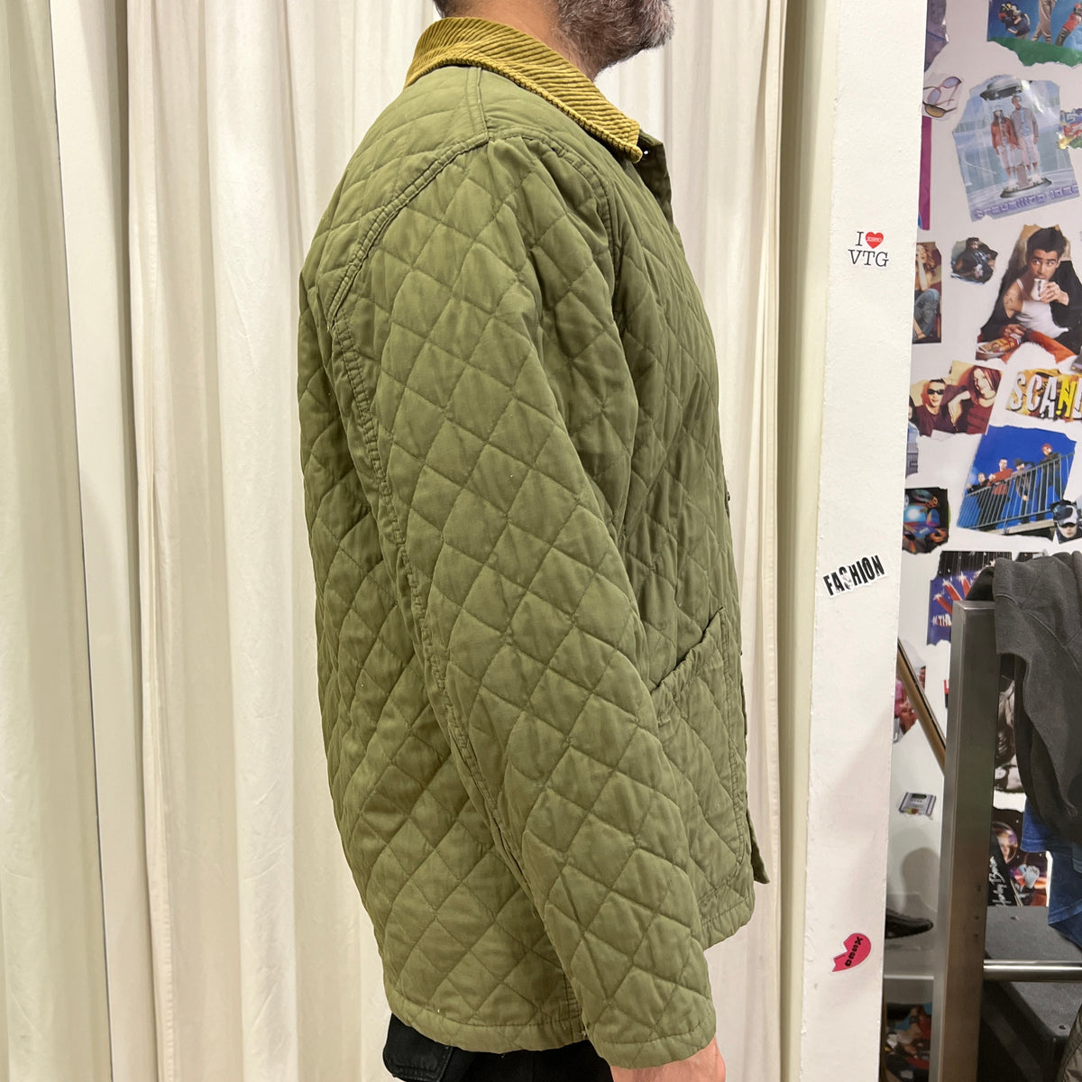 faciba 00s green quilted jacket with corduroy velvet collar