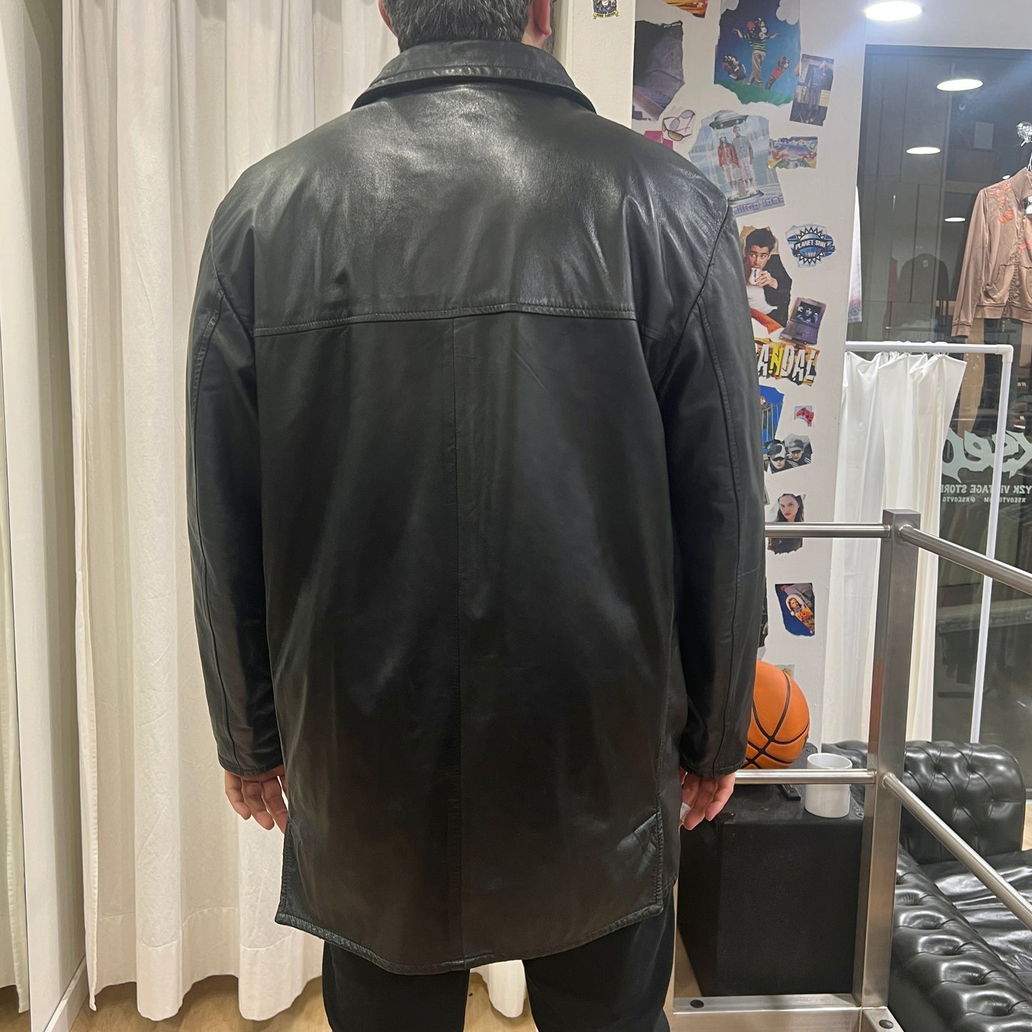 harry&moore 90s black leather jacket with grey wool lining