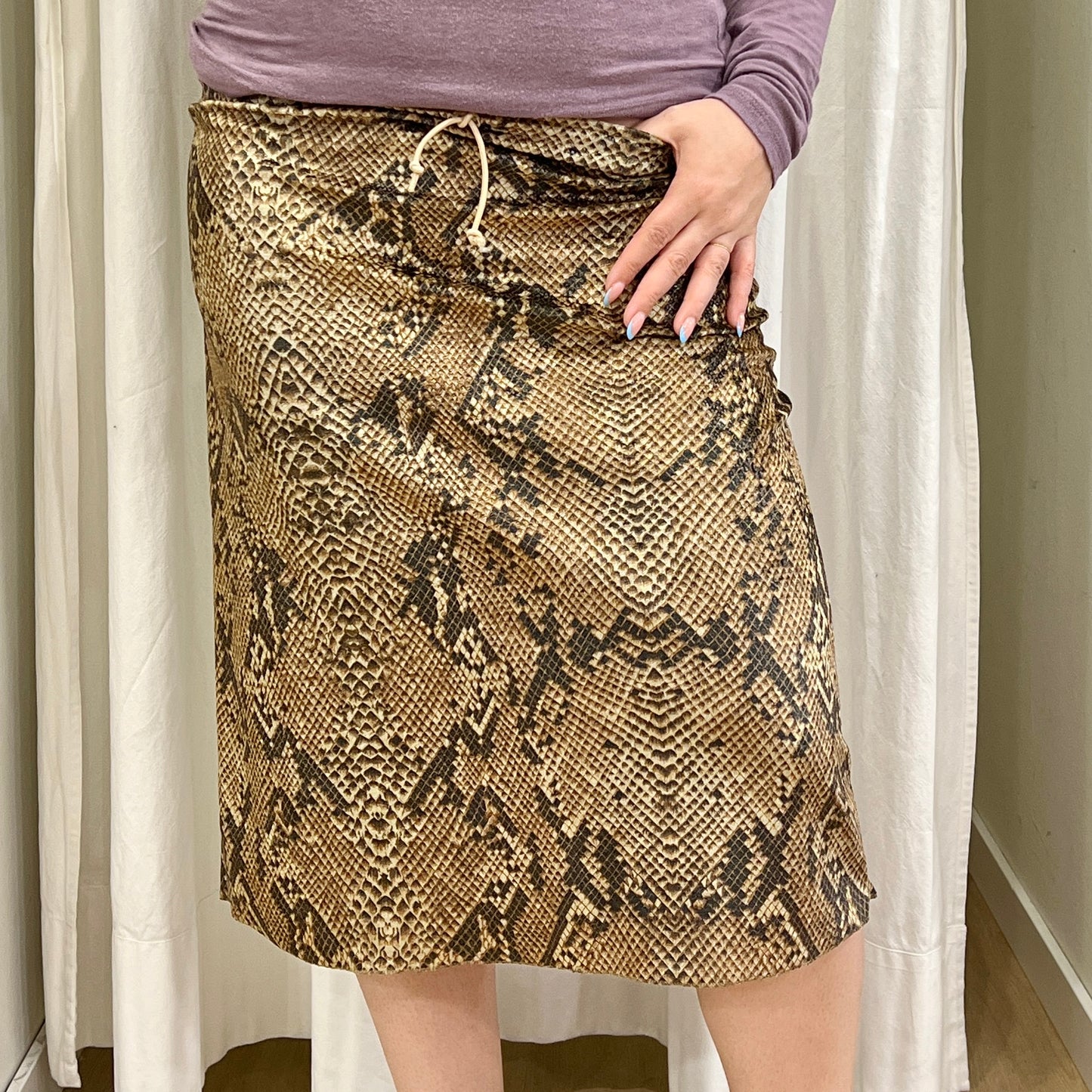 00s tan black snake print velour tube skirt