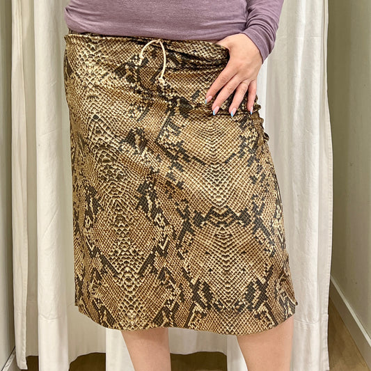 00s tan black snake print velour tube skirt