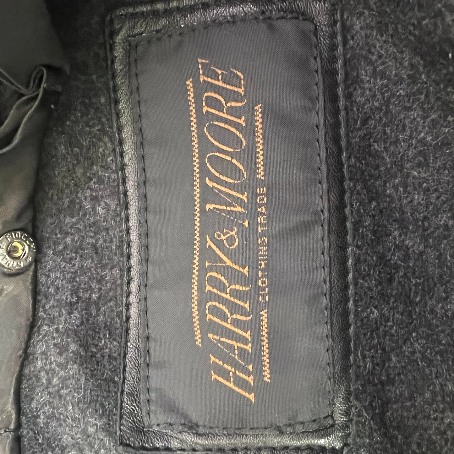 harry&moore 90s black leather jacket with grey wool lining