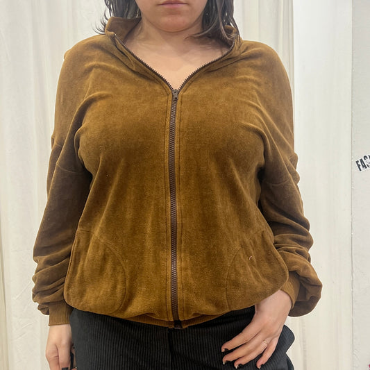 fata 00s brown velvet zip up sweatshirt