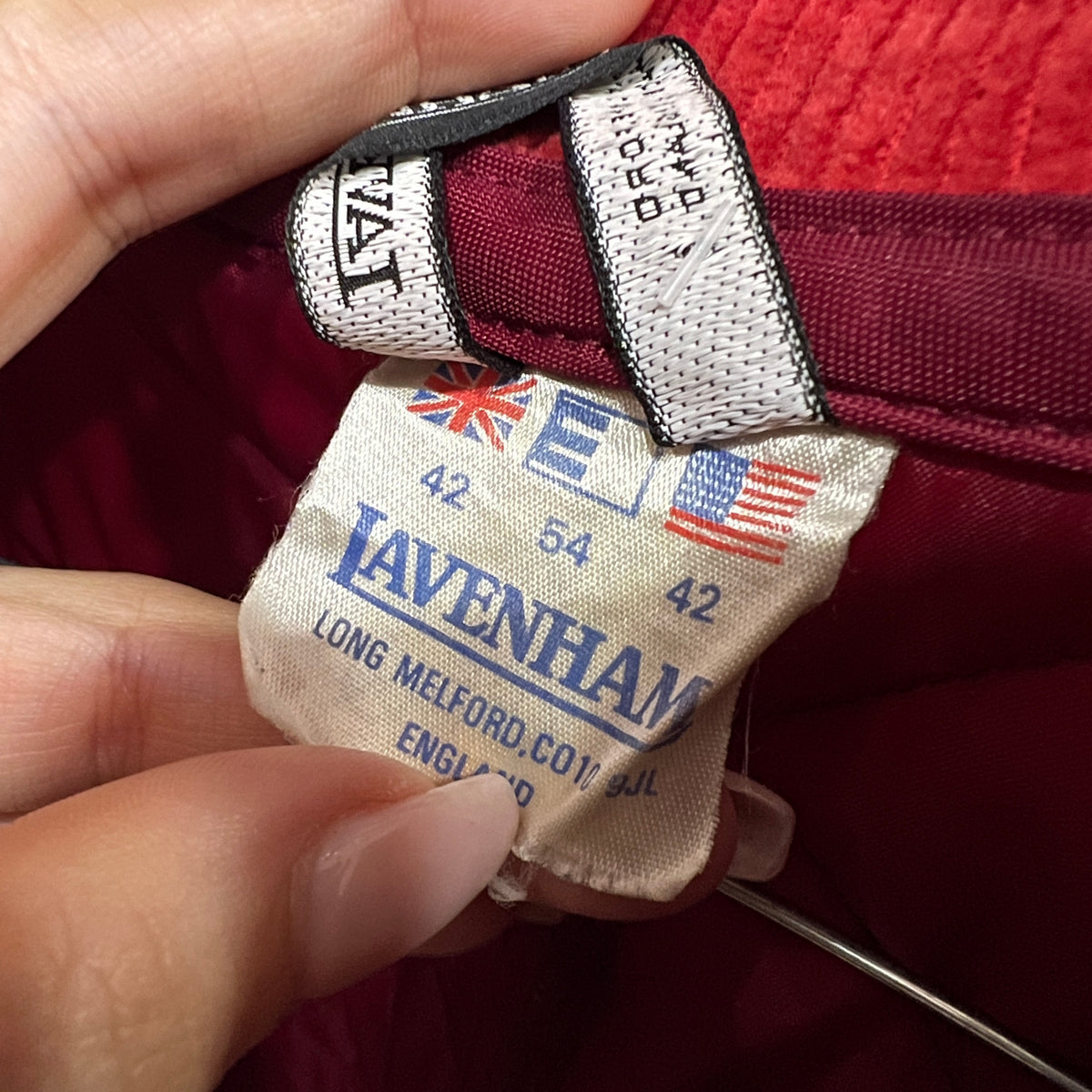 lavenham 00s burgundy red quilted jacket with corduroy collar