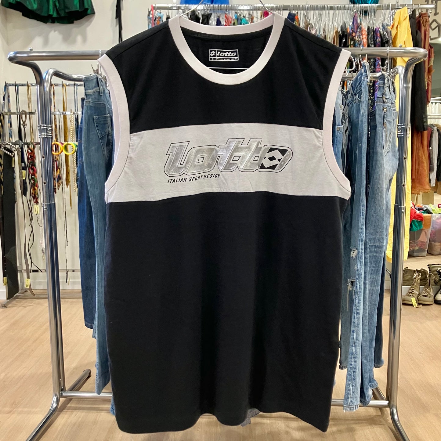 lotto black white tank top with silver logo