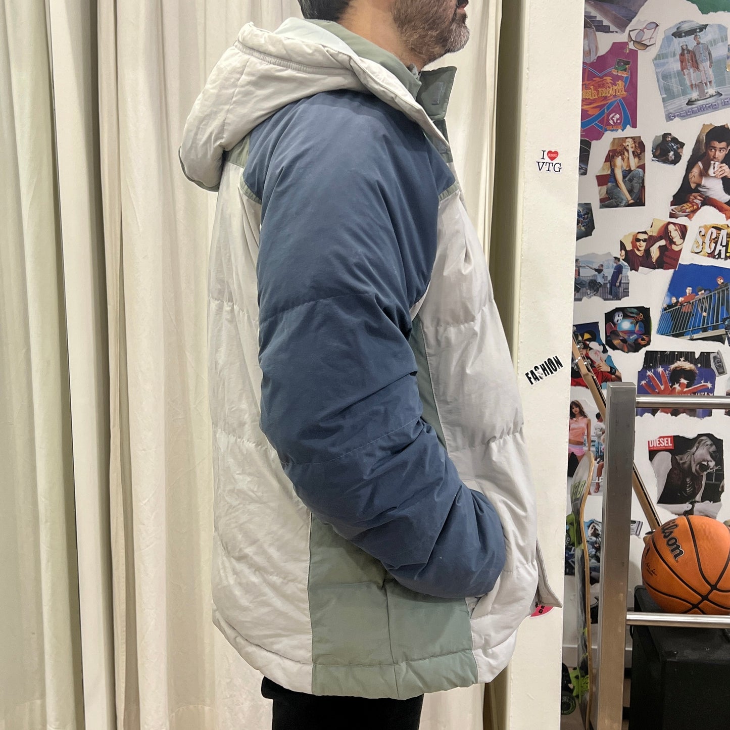 adidas 00s grey colorblock puffer jacket