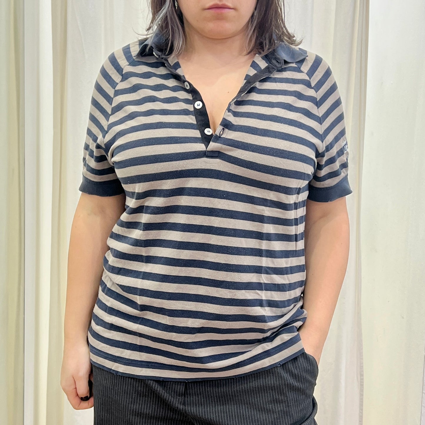 liu jo 00s beige navy striped polo tshirt