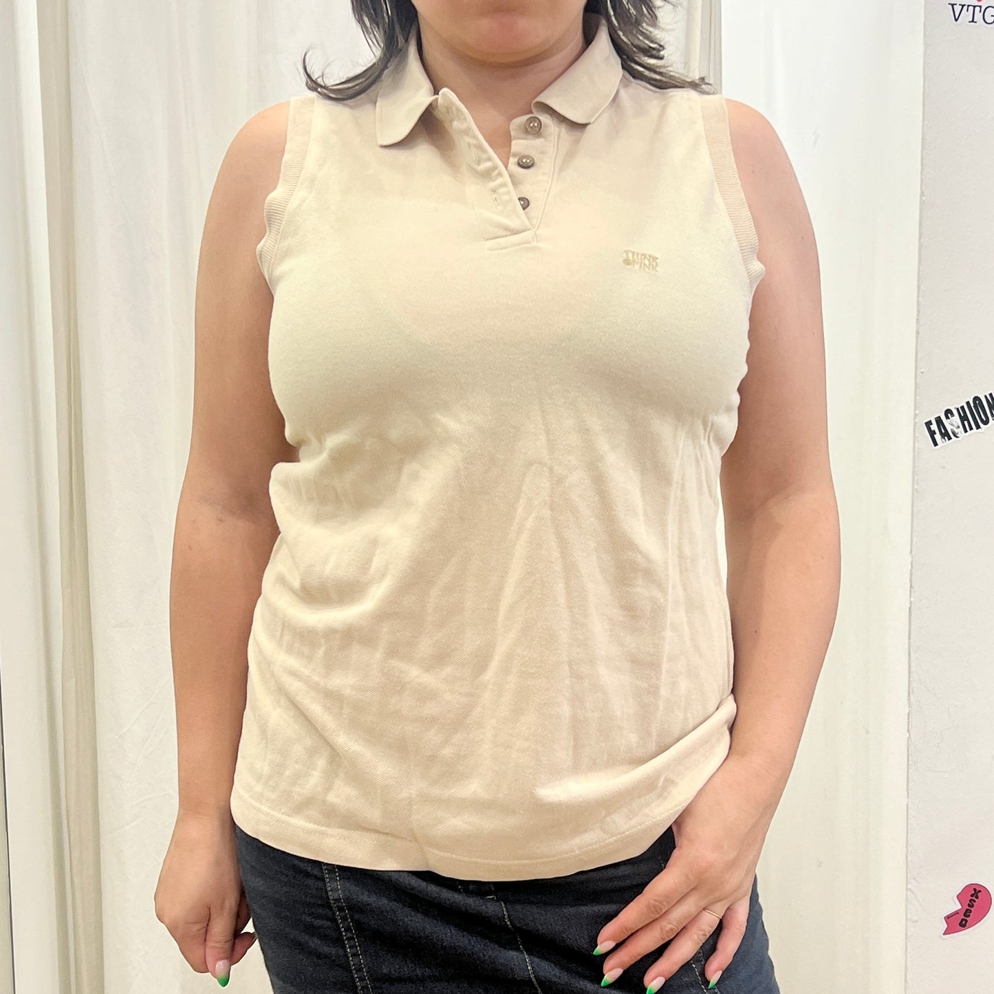 think pink 00s beige sleeveless polo tank top