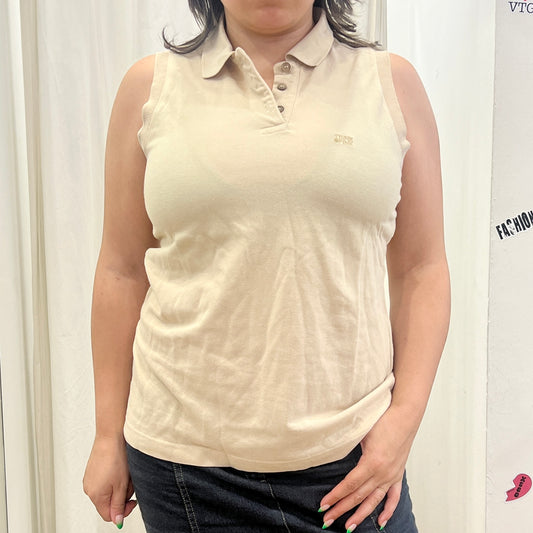 think pink 00s beige sleeveless polo tank top