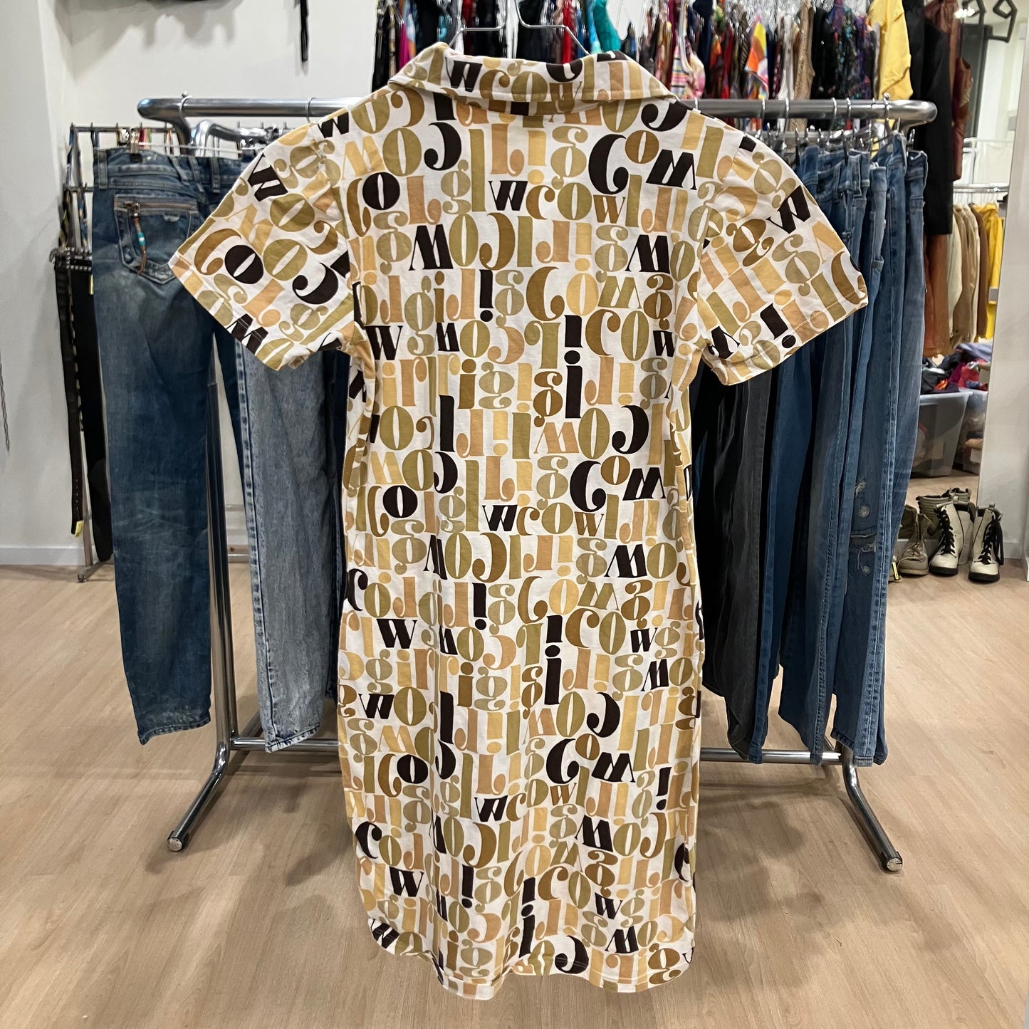 motel 00s white tshirt minidress with black beige monogram print