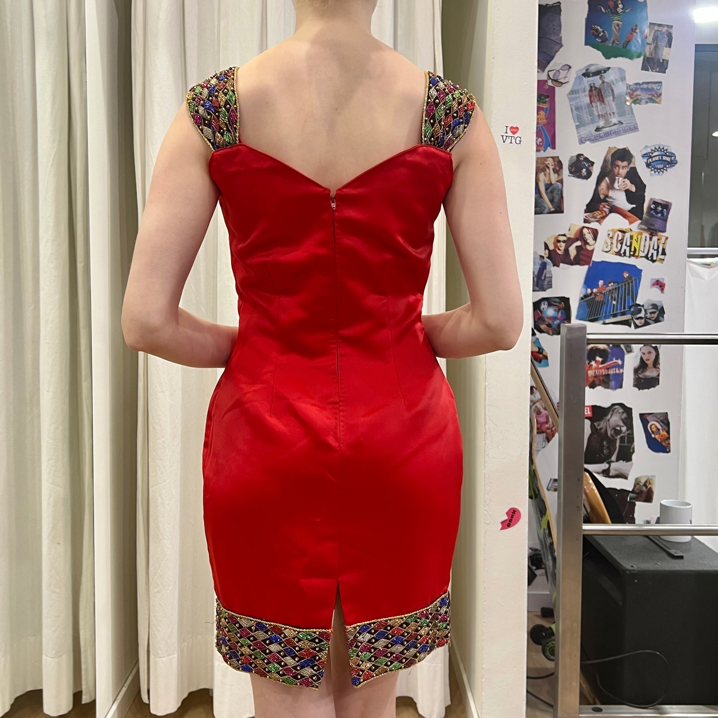 aldebaran milano 90s red mini tube dress with colorful trim