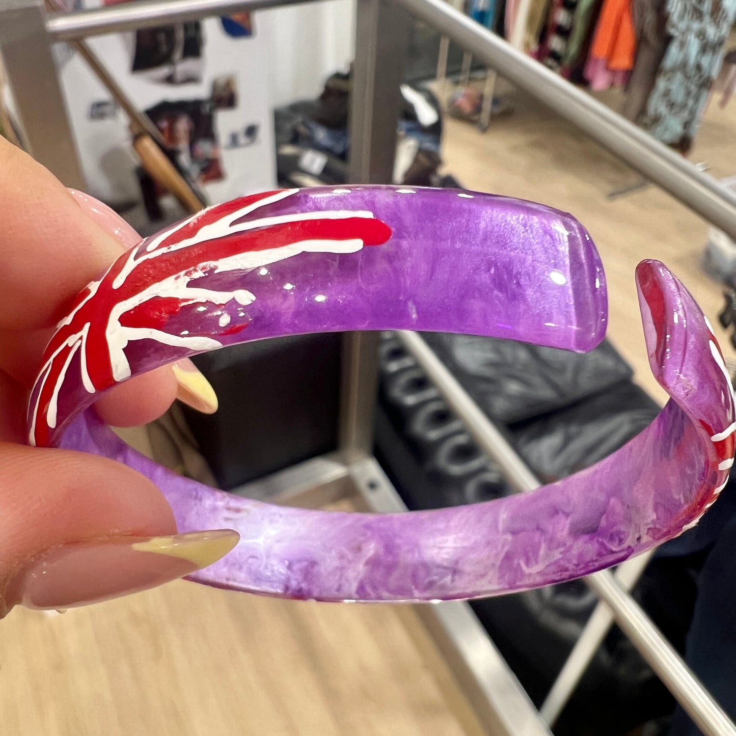 purple resin bangle bracelet with union jack uk flag