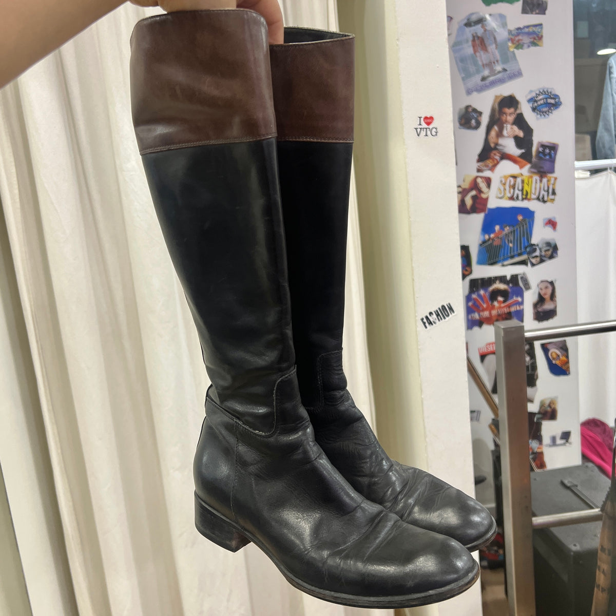 sestriere black leather horse riding ankle boots with brown band
