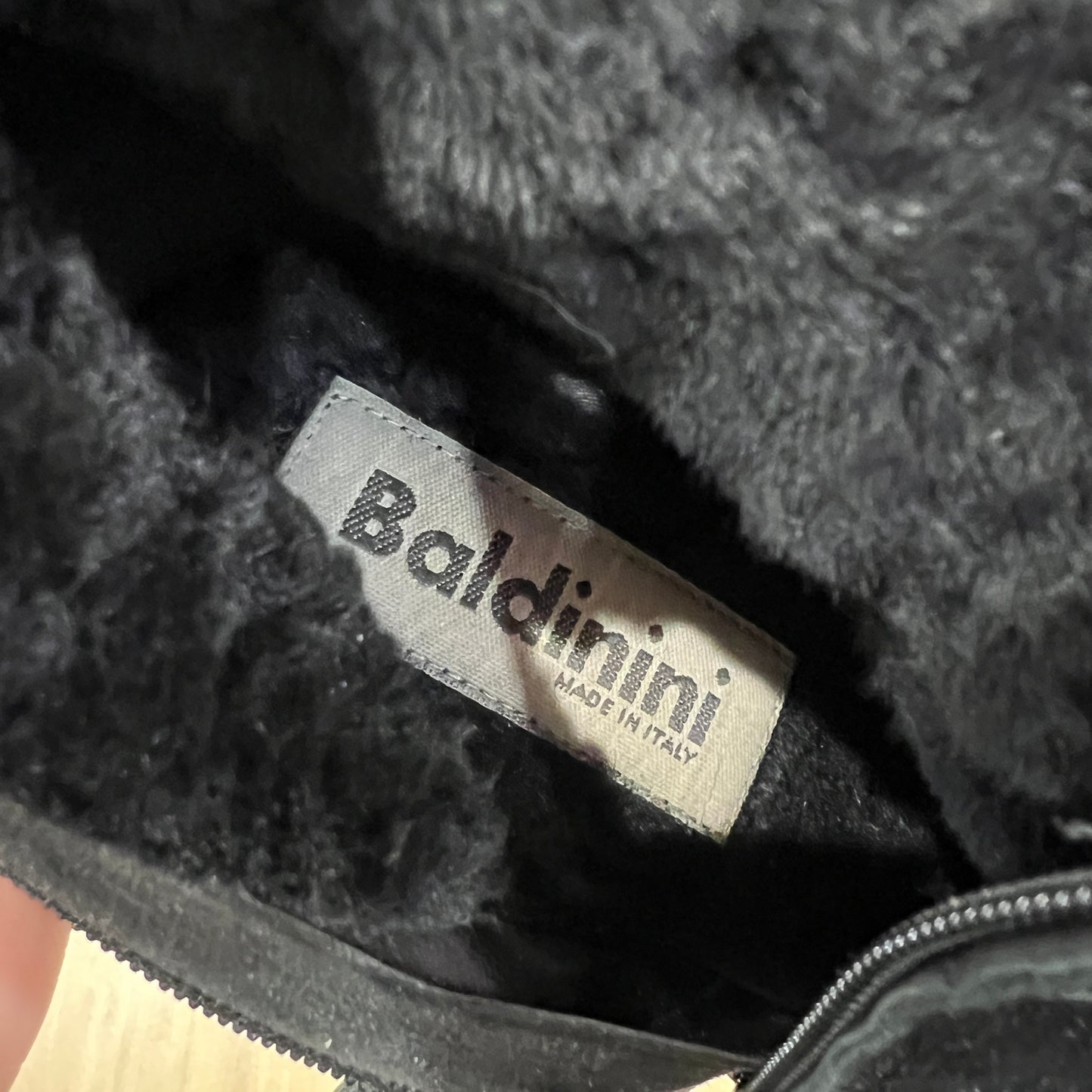 baldinini 00s black suede heel ankle boots with fur lining