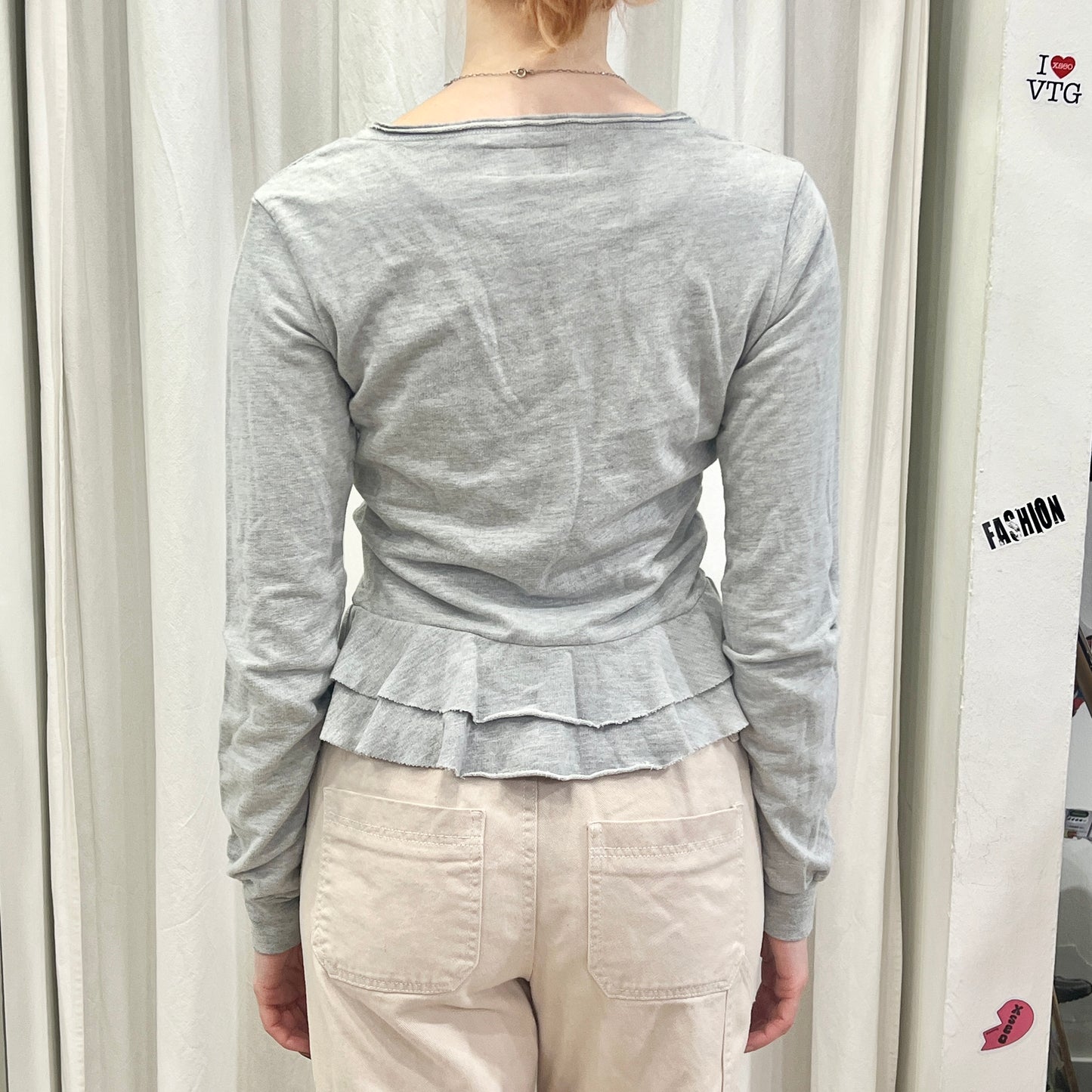 fornarina 00s grey cross over neckline with rose + bow