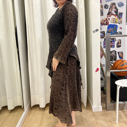 00s brown knit layered dress with back tie