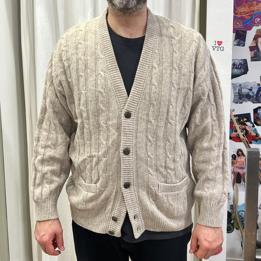 central park 00s beige cableknit wool cardigan