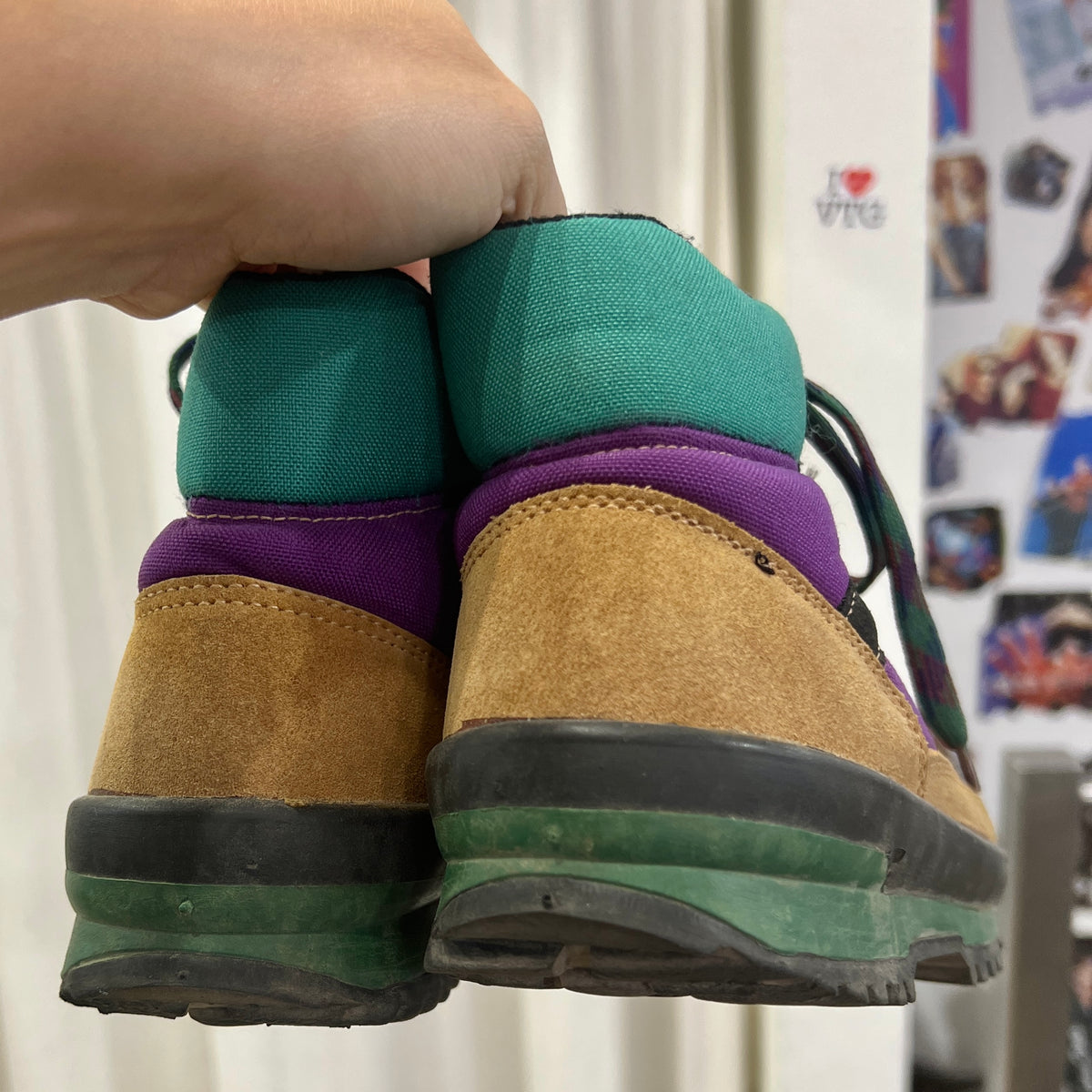 emmevi trekking 90s purple green tan lace up trekking boots